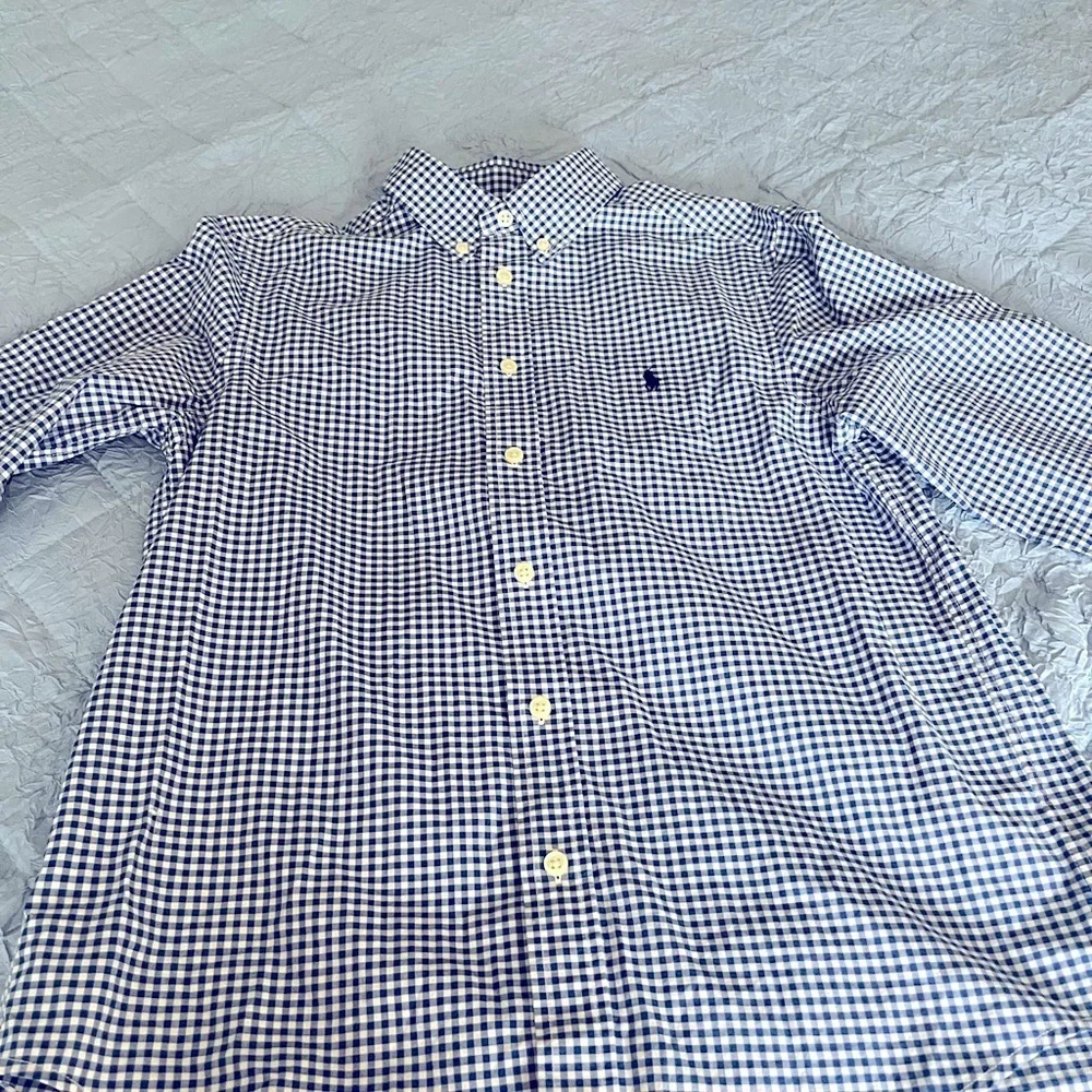 Ralph Lauren Boys Royal Blue Gingham button down long sleeve boys large 14-16